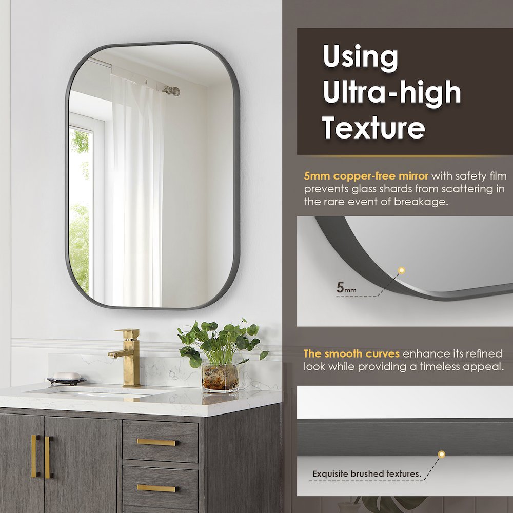 24x32" Rectangular Aluminum Framed in Gunmetal Modern Bathroom Wall Mirror. Picture 9