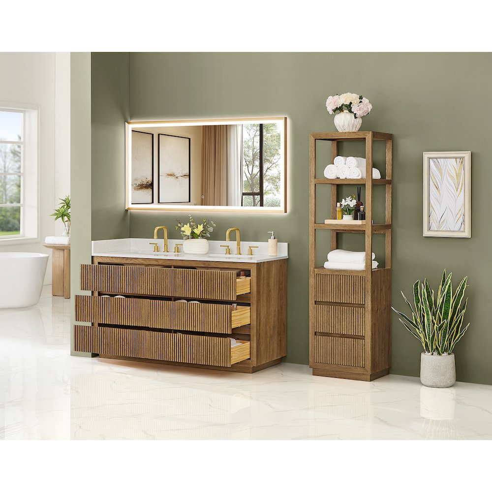 Navan 60" Double Bathroom Vanity in Weathered Brown. Picture 16
