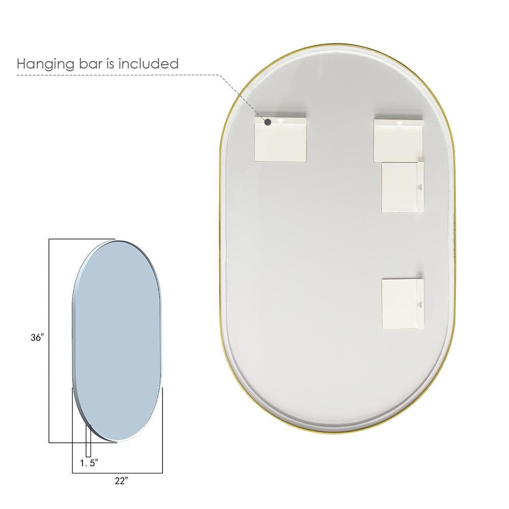 Ispra 36" Oval Bathroom/Vanity Brushed Gold Aluminum Framed Wall Mirror. Picture 7