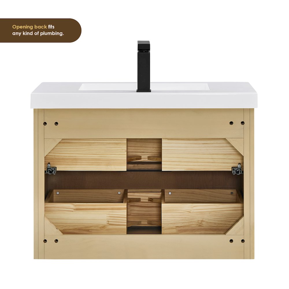 Single Bathroom Vanity in Nature Brown White Artificial Drop-in Sink. Picture 11