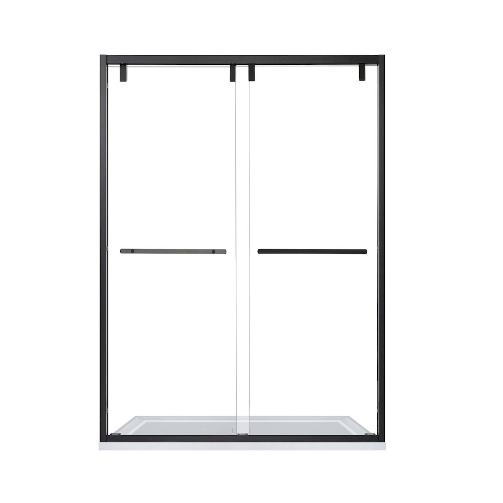 By Pass Semi Frameless Shower Door in Matte Black with Clear Glass. Picture 1