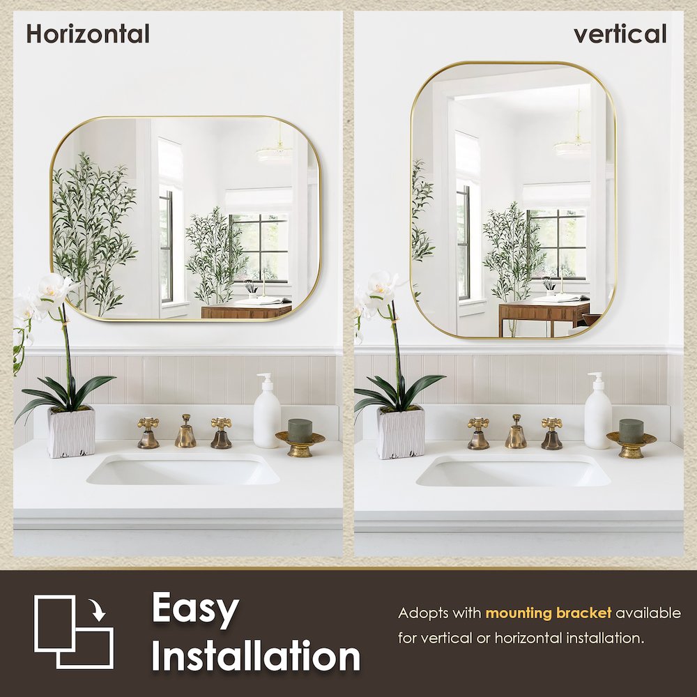 24x32" Rectangular Aluminum Framed in Brushed Gold Modern Bathroom Wall Mirror. Picture 13