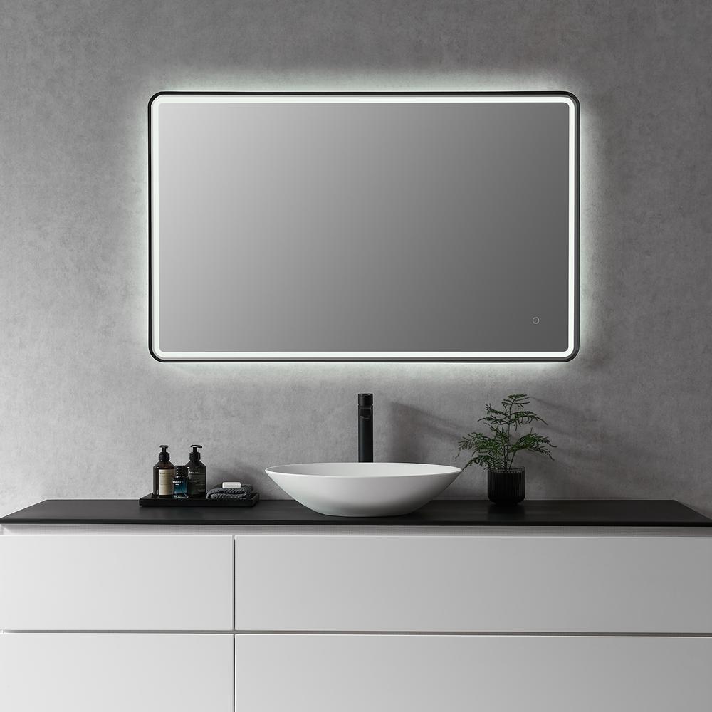 Framed in Matt Black Modern Bathroom/Vanity LED Lighted Wall Mirror. Picture 7