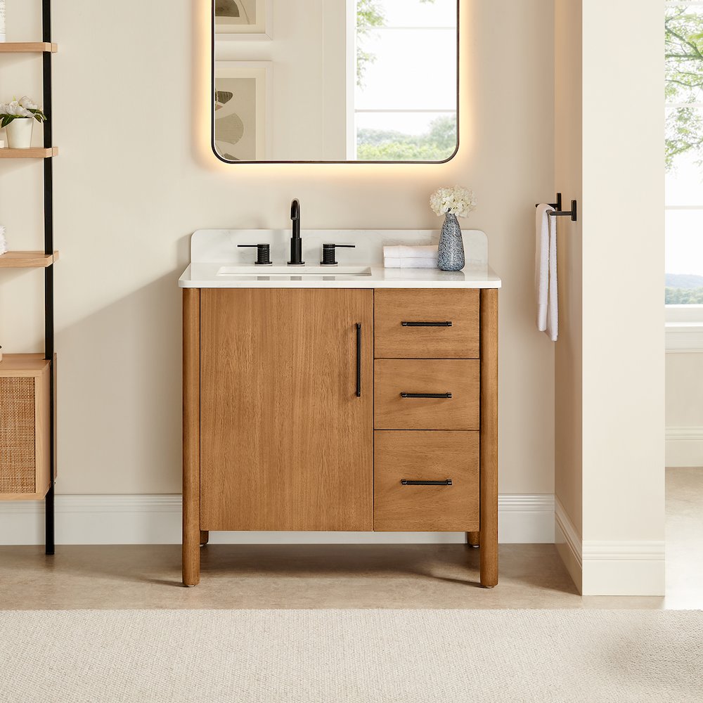 36" Single Bathroom Vanity in Mango Brown with Grain White. Picture 2
