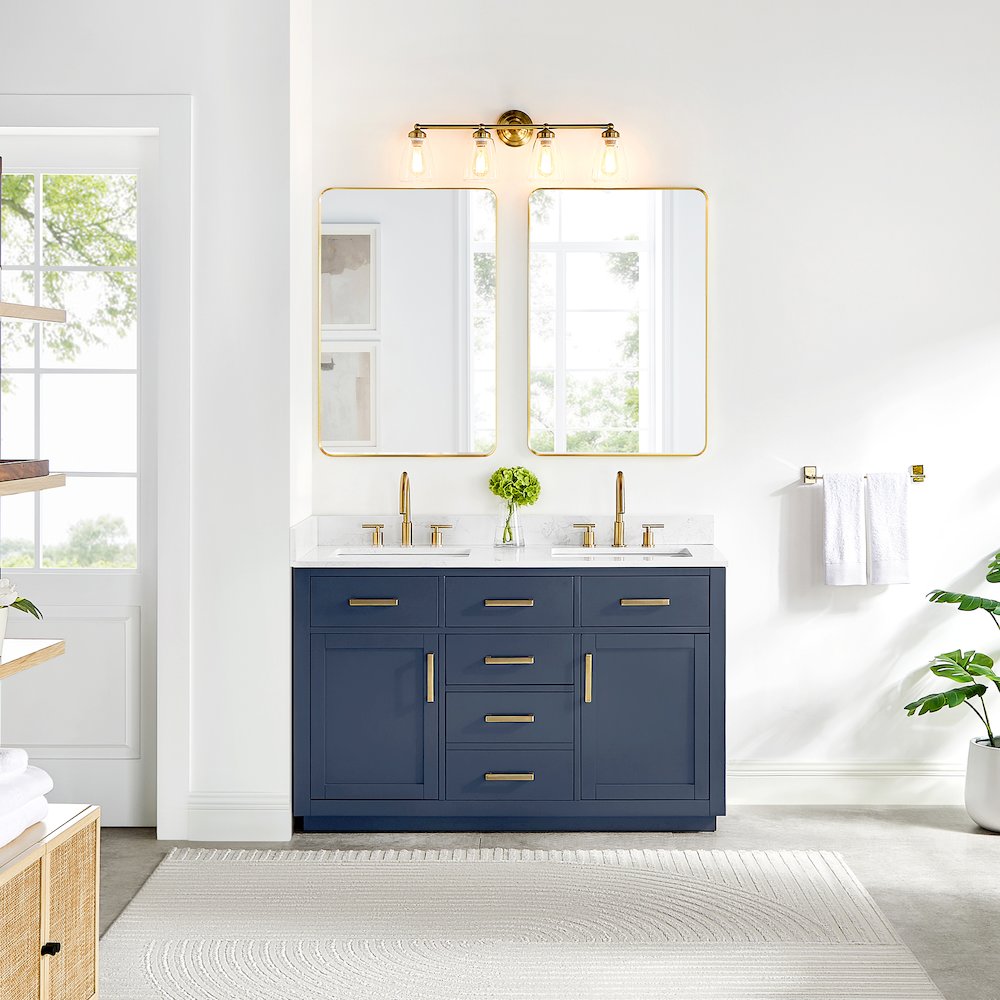 54" Double Bathroom Vanity in Royal Blue with Grain White. Picture 2