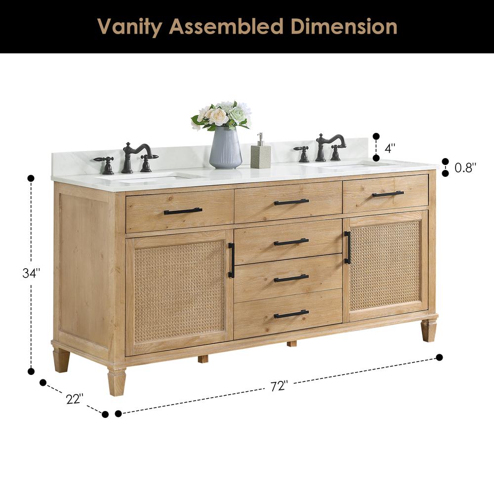 Double Bathroom Vanity in Weathered Fir with Quartz Countertop without Mirror. Picture 12