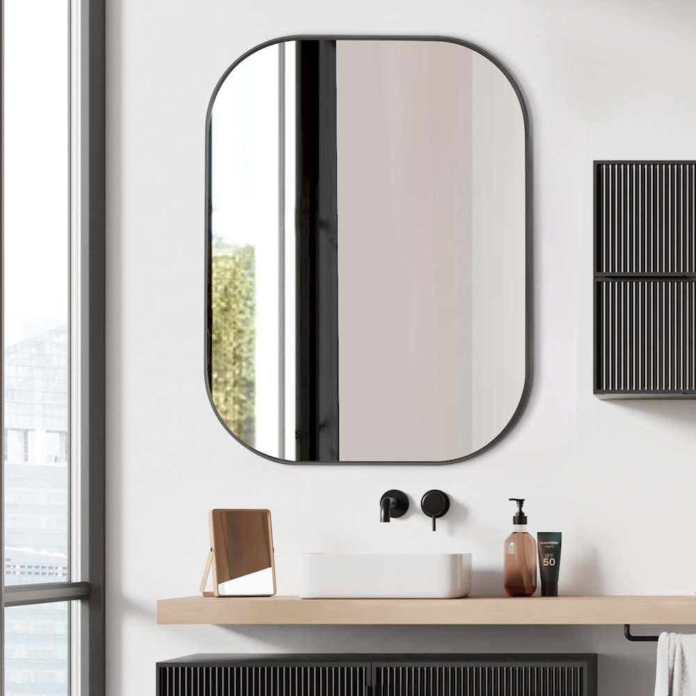 24x32" Rectangular Aluminum Framed in Gunmetal Modern Bathroom Wall Mirror. Picture 5