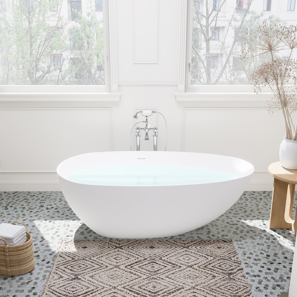 67" x 34" Solid Surface Soaking Bathtub and Integrated Overflow. Picture 8