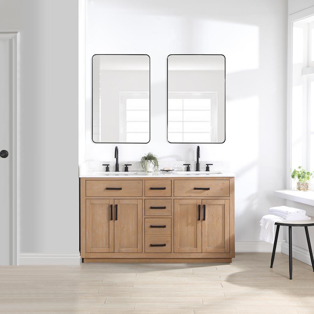60" Double Bathroom Vanity in Light Brown with Mirror. Picture 5