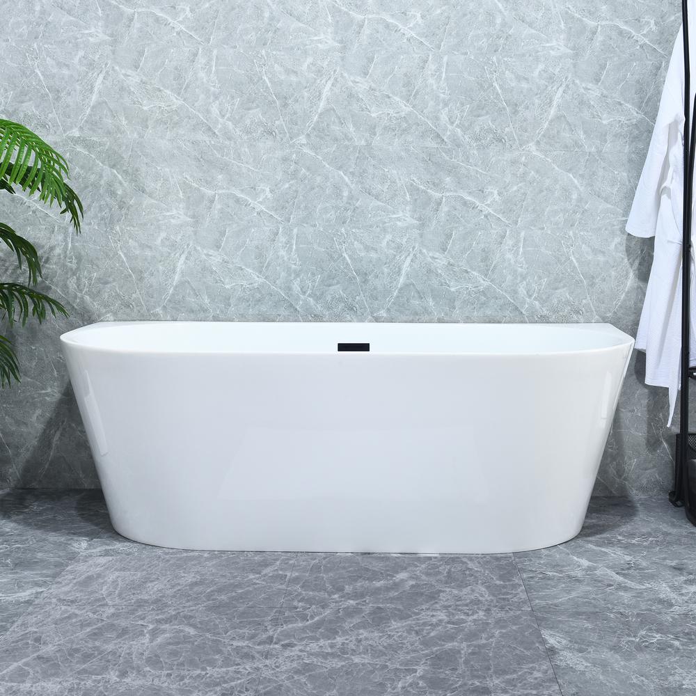 Satchi 67" x 32" Flatbottom Freestanding Acrylic Soaking Bathtub in Glossy White. Picture 10