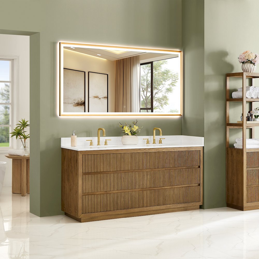 Navan 72" Double Bathroom Vanity in Weathered Brown. Picture 3
