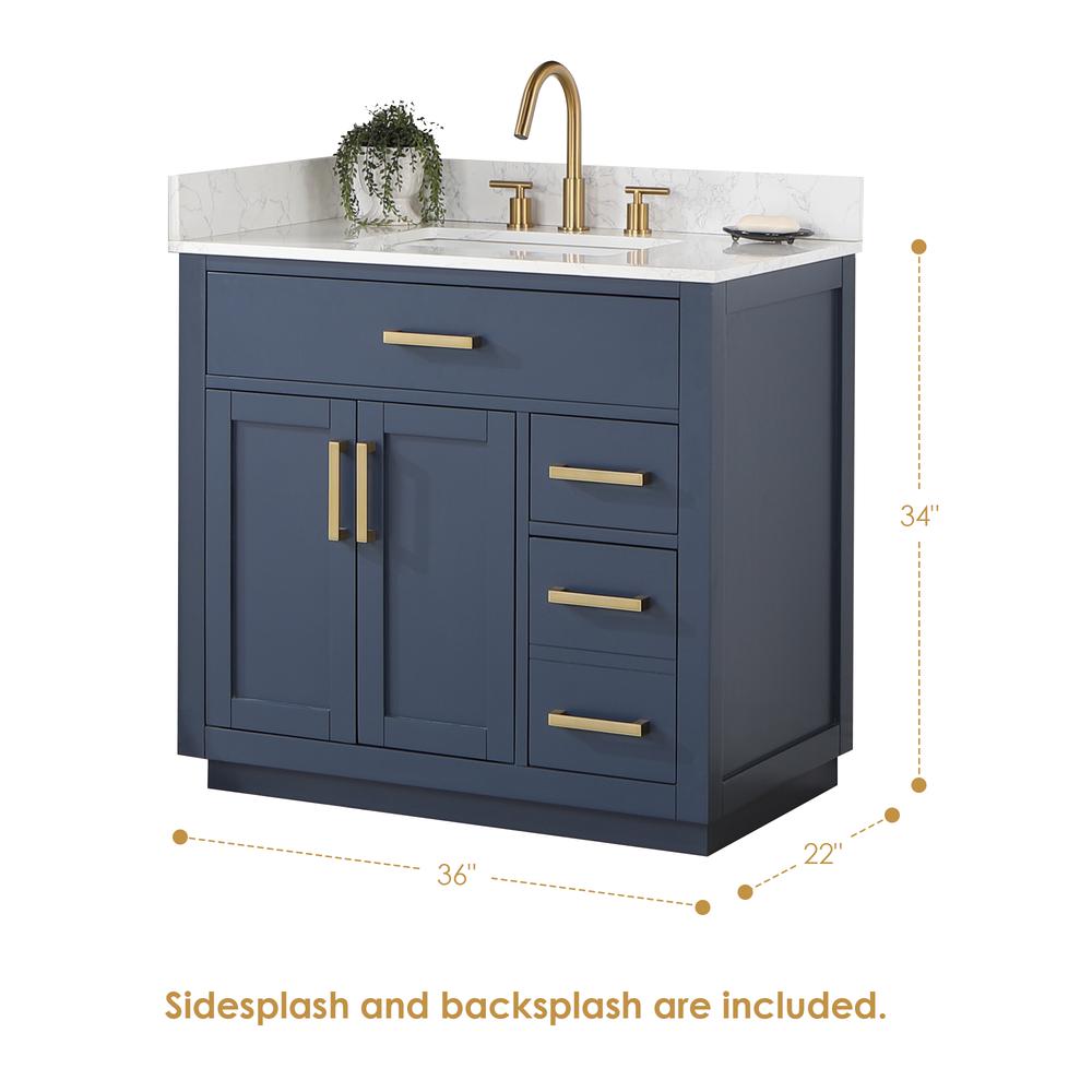 36" Single Bathroom Vanity in Royal Blue with Mirror. Picture 3