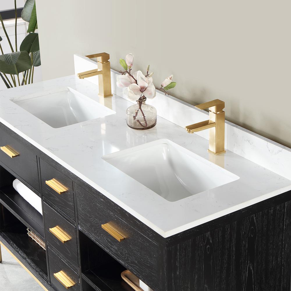 60" Double Bathroom Vanity Set in Black Oak without Mirror. Picture 7