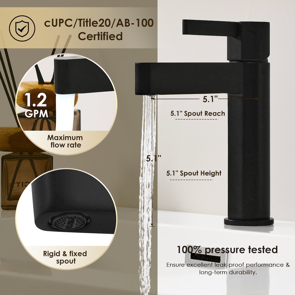 Single Hole Single-Handle Bathroom Faucet in Matte Black. Picture 9