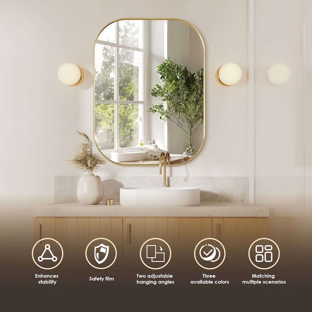24x32" Rectangular Aluminum Framed in Brushed Gold Modern Bathroom Wall Mirror. Picture 7