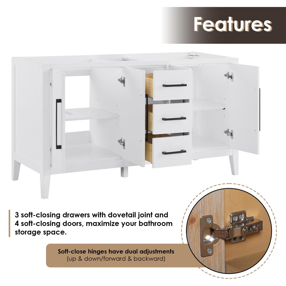 Double Bathroom Vanity in White with Stone Countertop without Mirror. Picture 6