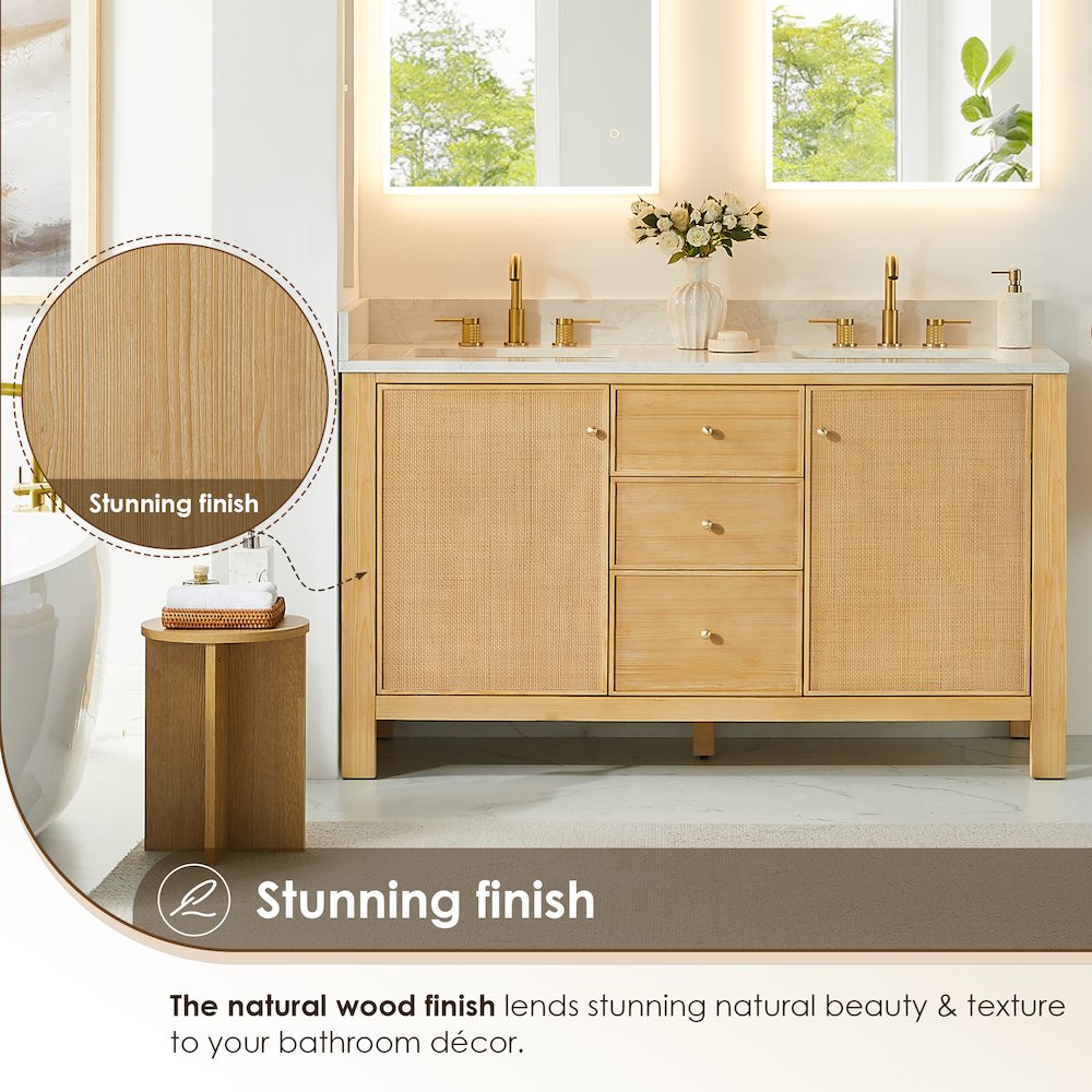 Cedar 60" Double Bathroom Vanity in Natural Wood. Picture 6