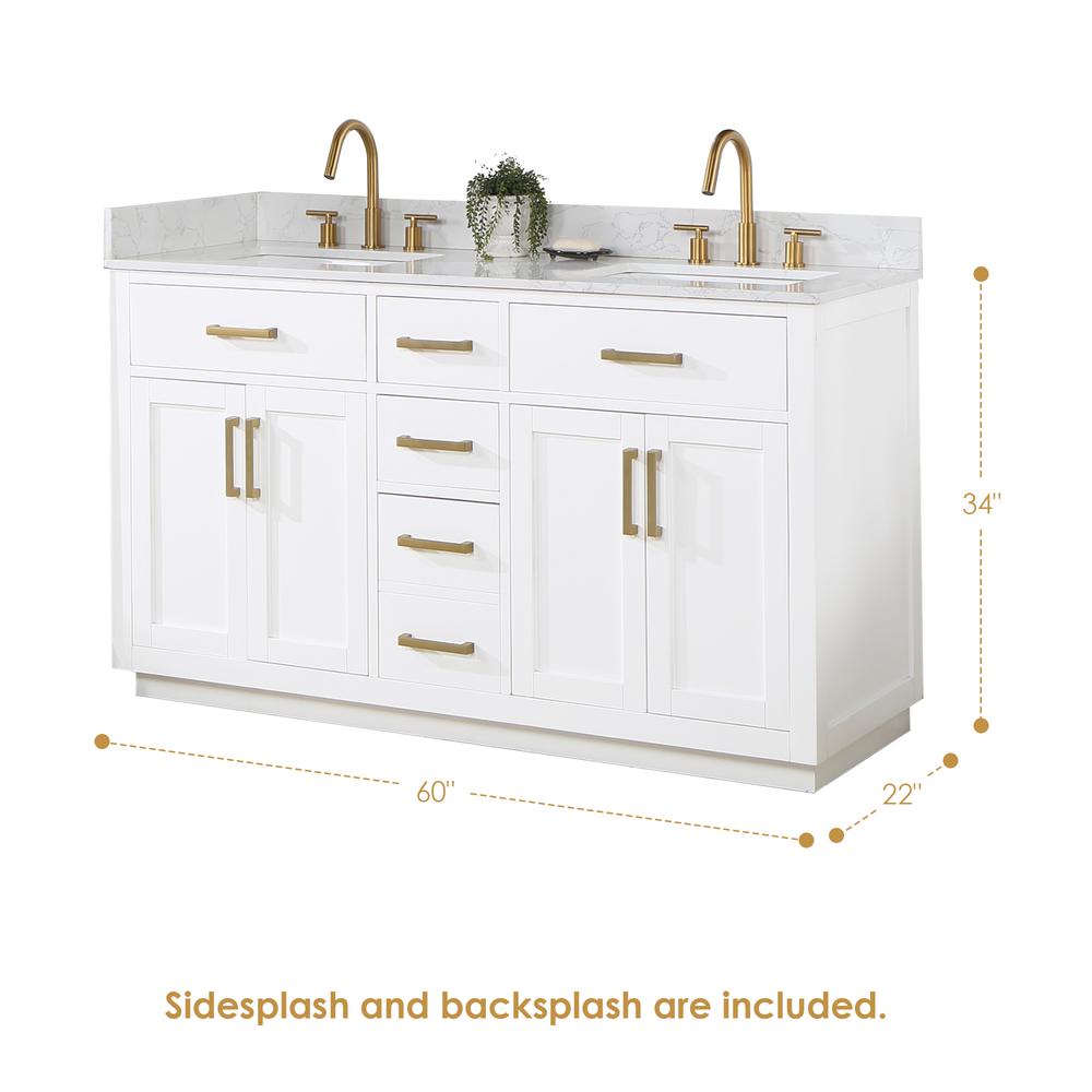 60" Double Bathroom Vanity in White without Mirror. Picture 14