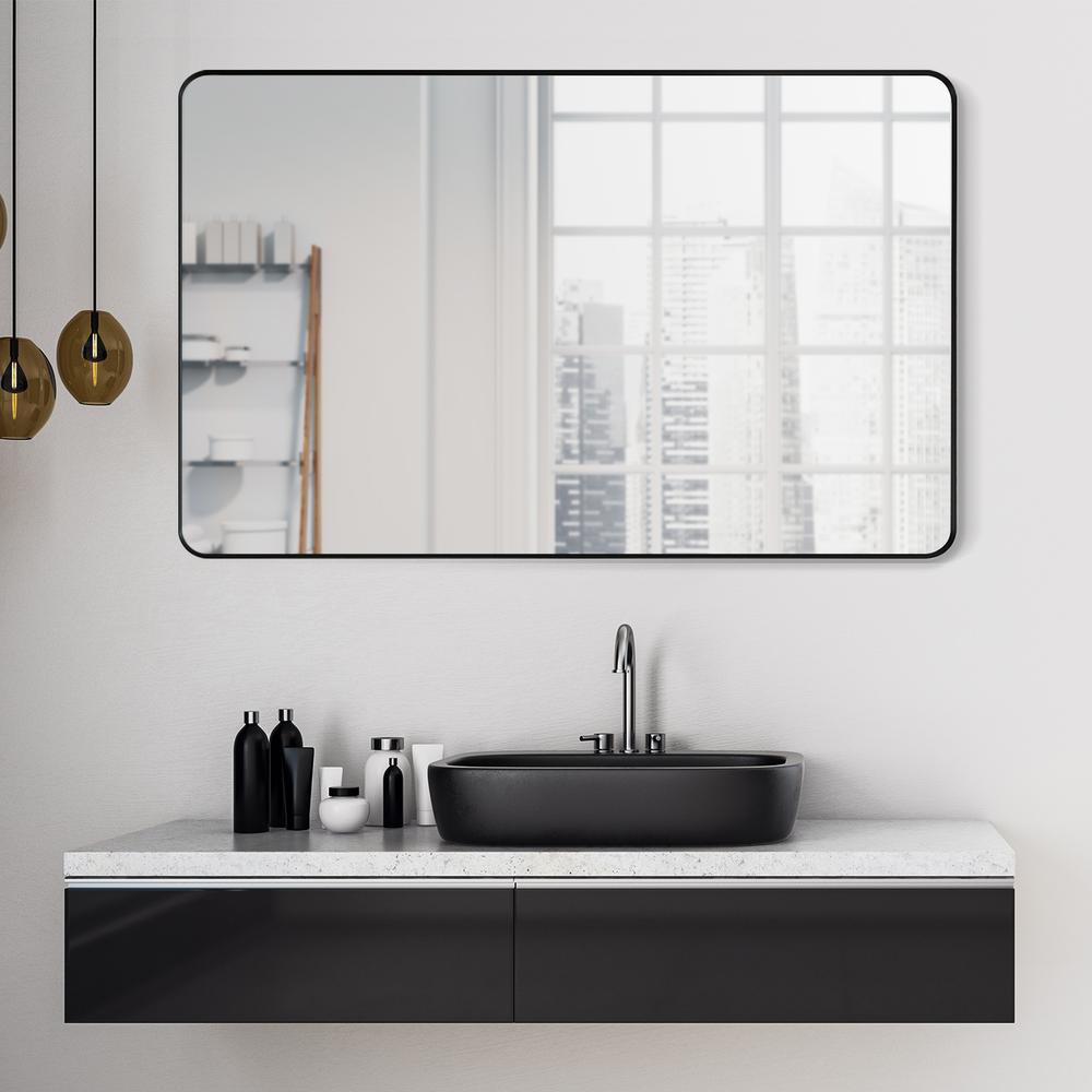 Nettuno 48" Rectangle Bathroom/Vanity Matt Black Aluminum Framed Wall Mirror. Picture 10