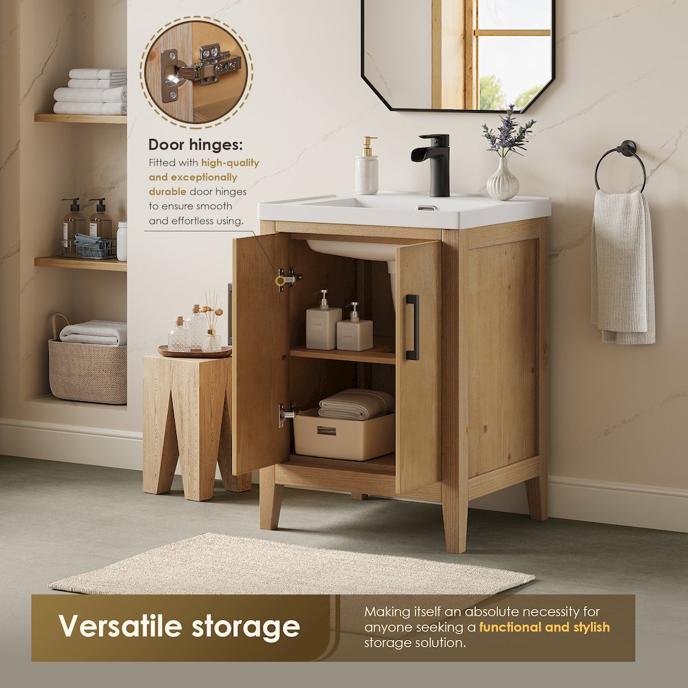 24" Single Bathroom Vanity in with White Ceramic Intergated Sink without Mirror. Picture 7