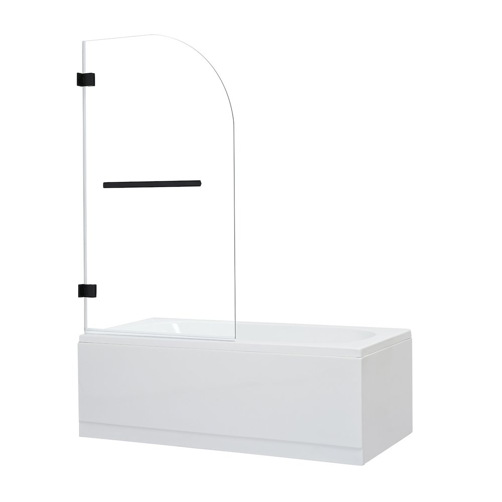 Frameless Hinged Tub Door in Matte Black with Clear Glass. Picture 2