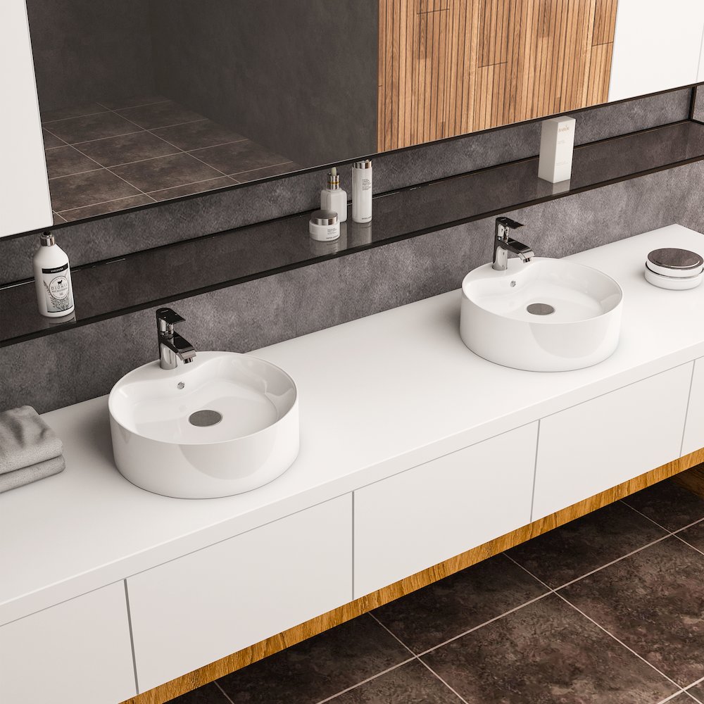 Timitra 18 in. Round White
 Finish Ceramic Vessel Bathroom Vanity Sink. Picture 7