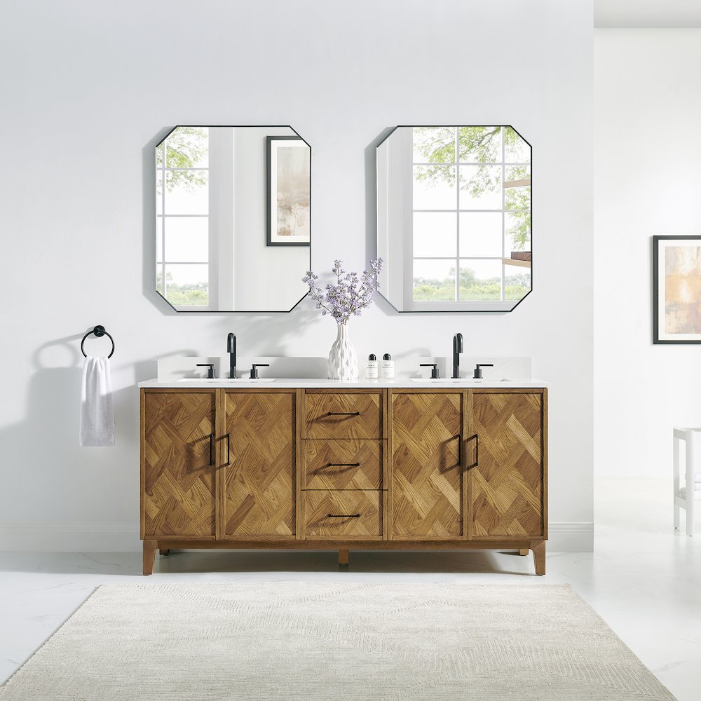 Clara 72" Double Bathroom Vanity in Weathered Brown. Picture 2
