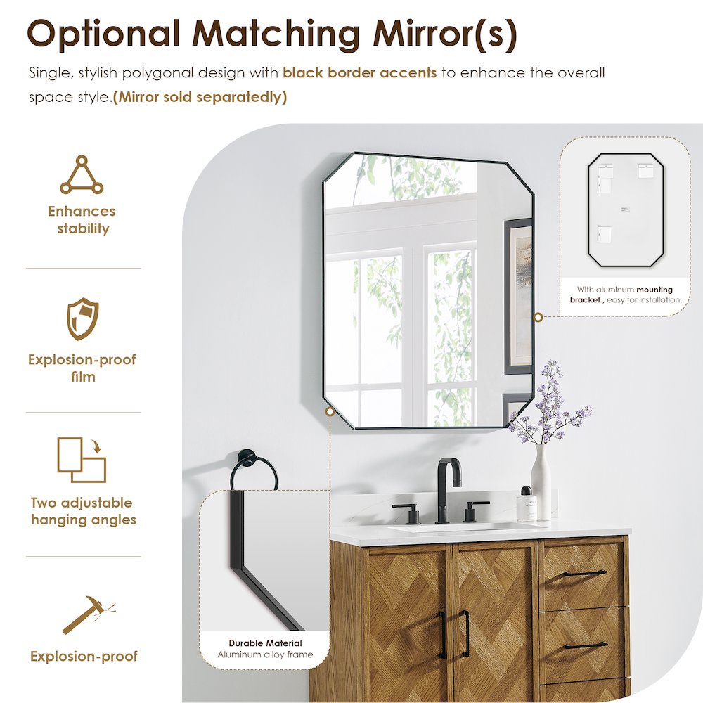 Clara 36" Single Bathroom Vanity in Weathered Brown. Picture 15
