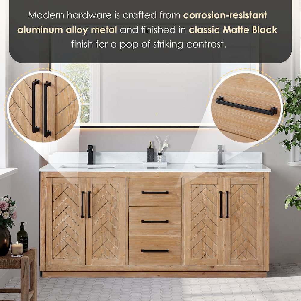 72" Double Bathroom Vanity with Grain White Countertop without Mirror. Picture 8