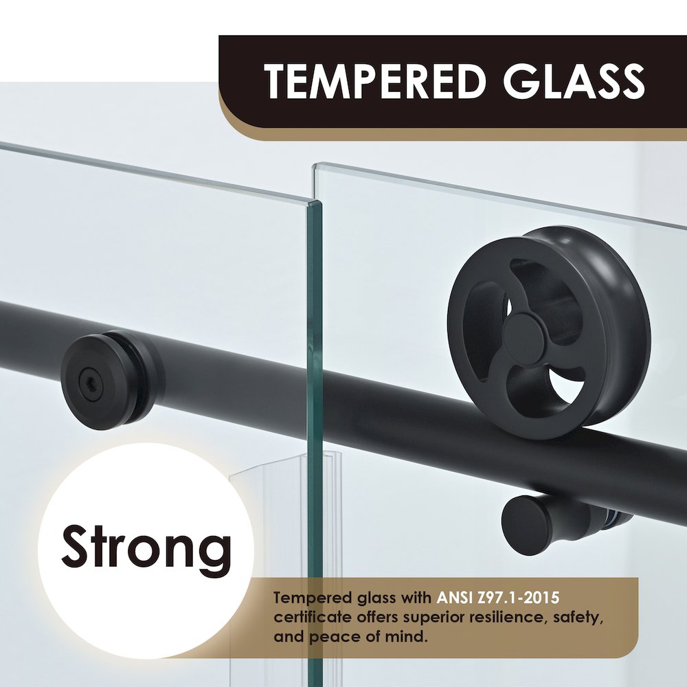 Single Sliding Frameless Shower Door in Matte Black with Clear Glass. Picture 10