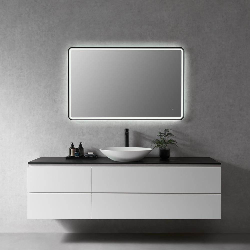 Framed in Matt Black Modern Bathroom/Vanity LED Lighted Wall Mirror. Picture 5