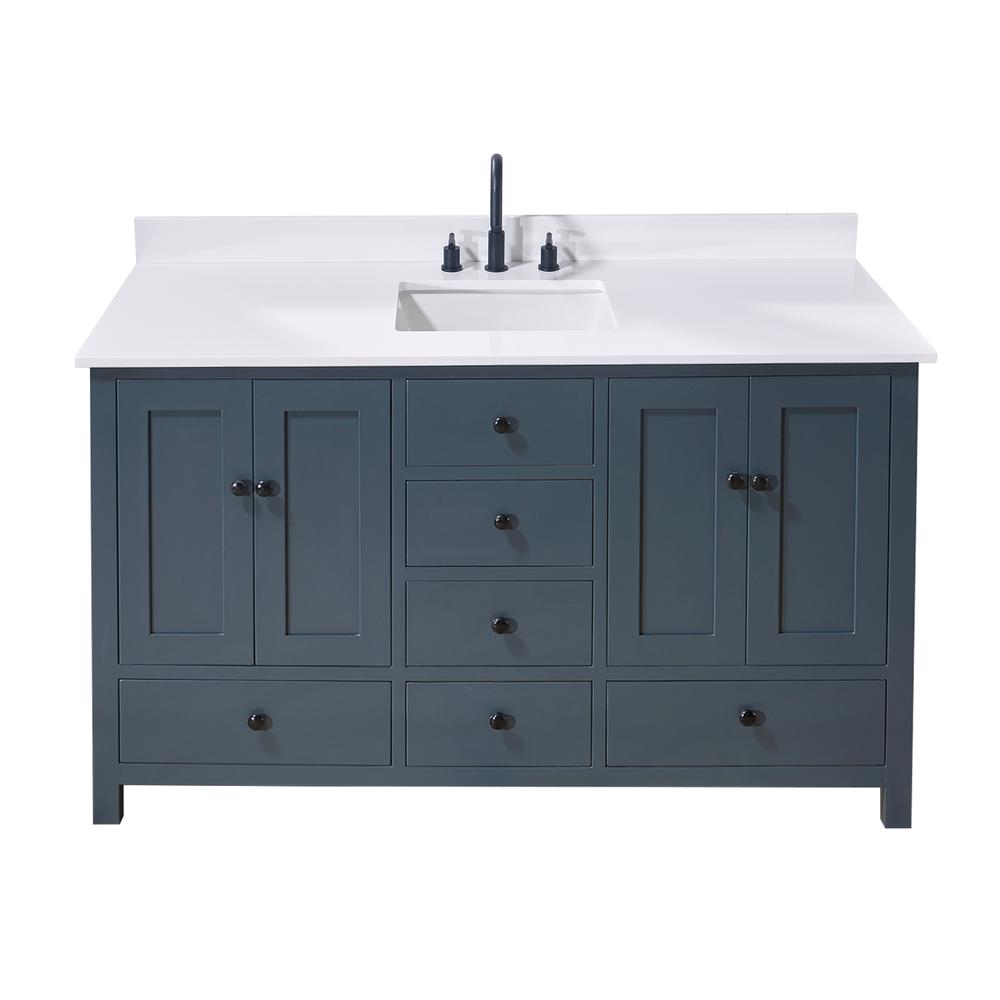 61. in Composite Stone Vanity Top in Snow White with Single White Sink. Picture 9