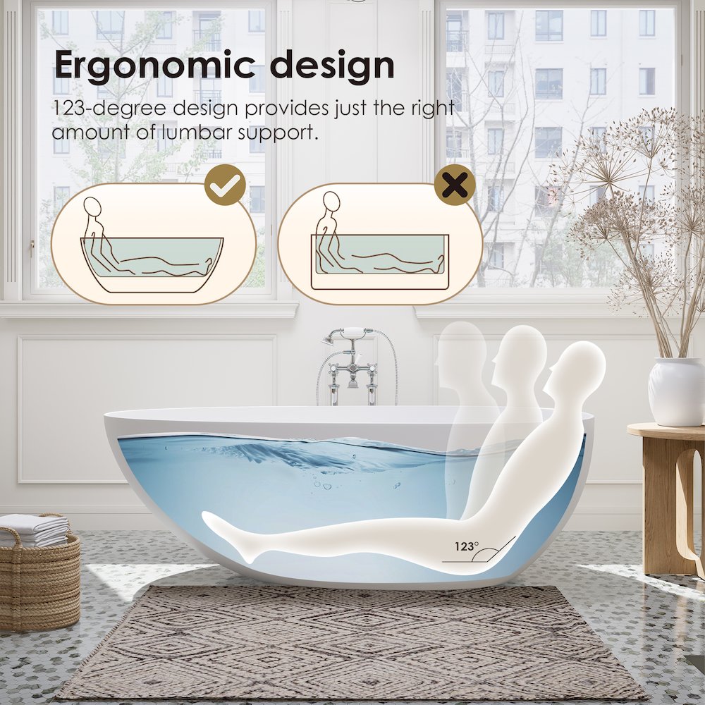 59" x 31" Solid Surface Soaking Bathtub and Integrated Overflow. Picture 14