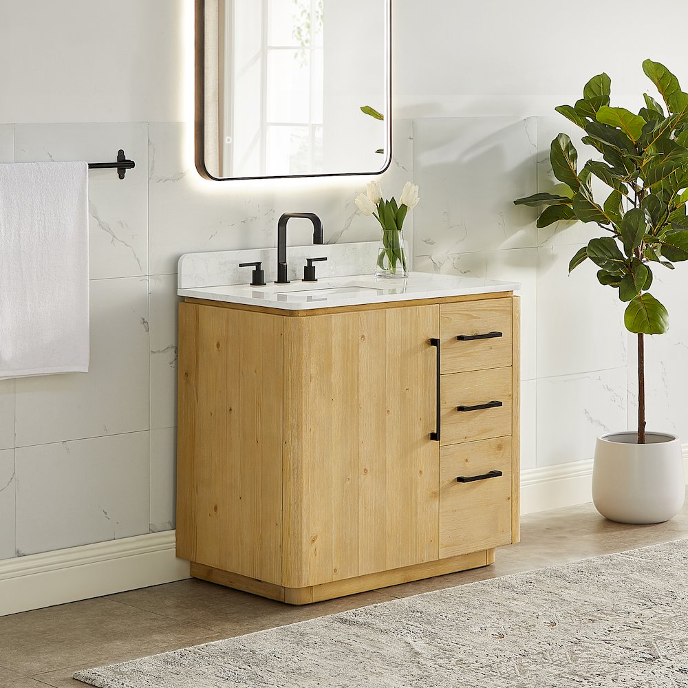 36" Single Bathroom Vanity in Nature Brown with Grain White. Picture 3