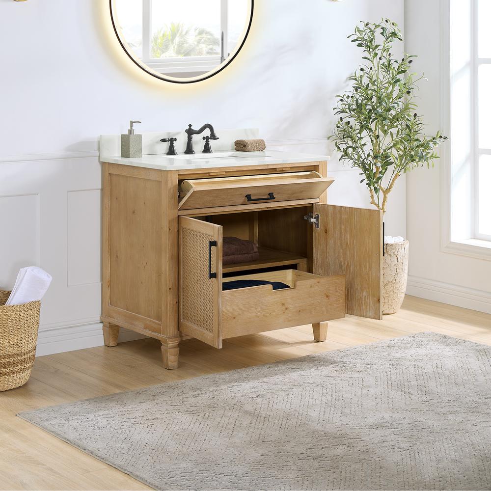 Single Bathroom Vanity in Weathered Fir with Stone Countertop without Mirror. Picture 4