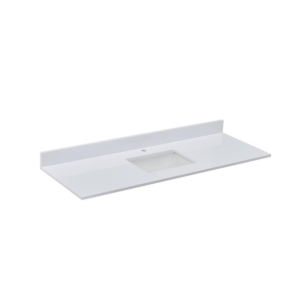 61 in. Composite Stone Vanity Top in Milano White with White Sink. Picture 3