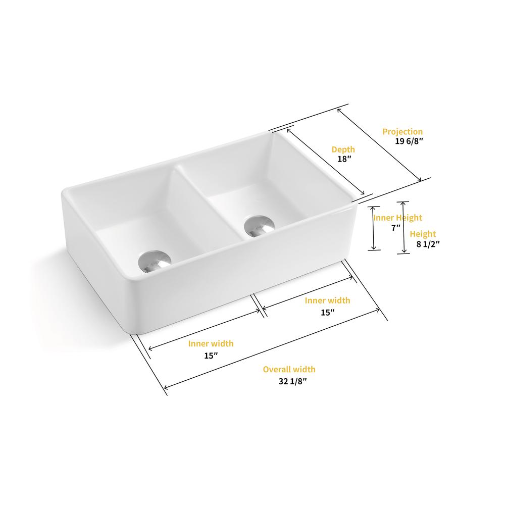 Glossy White Ceramic Rectangular 32" L x 19.7" W Vessel Bathroom Double Sinks. Picture 4