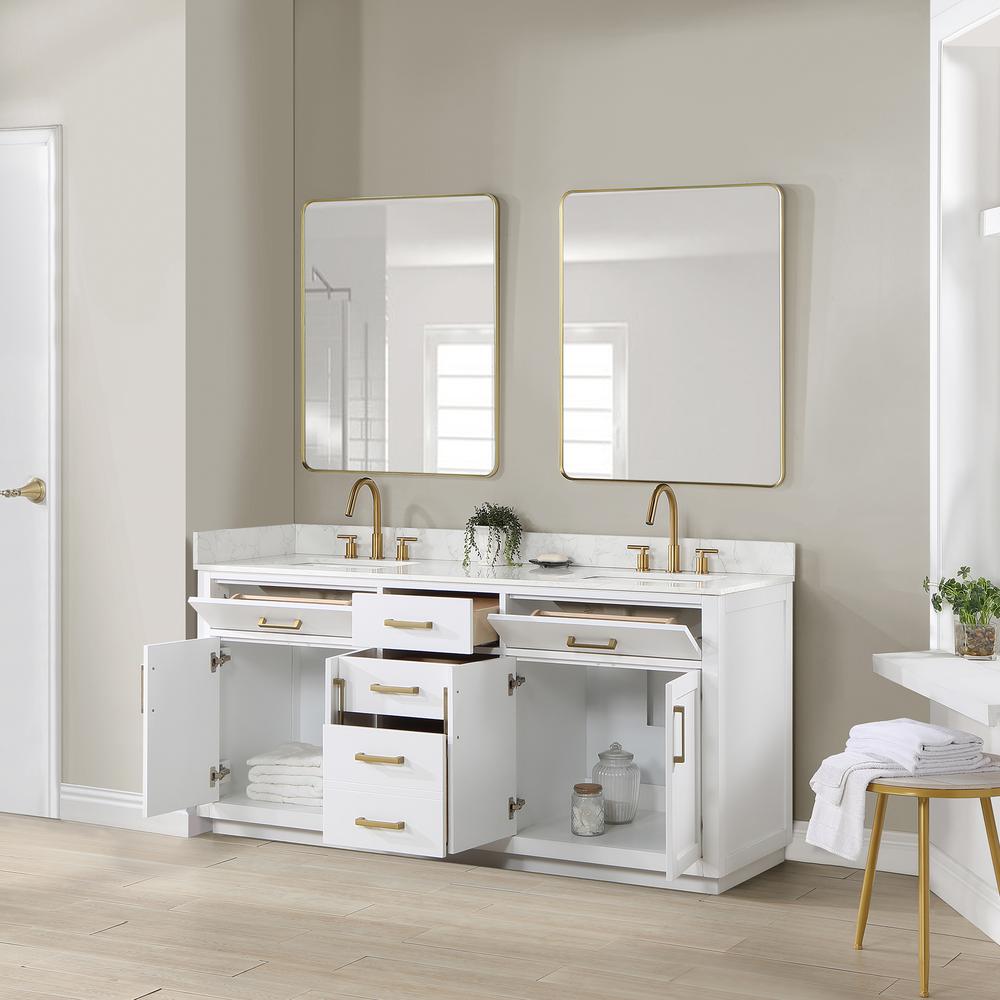 72" Double Bathroom Vanity in White with Mirror. Picture 4