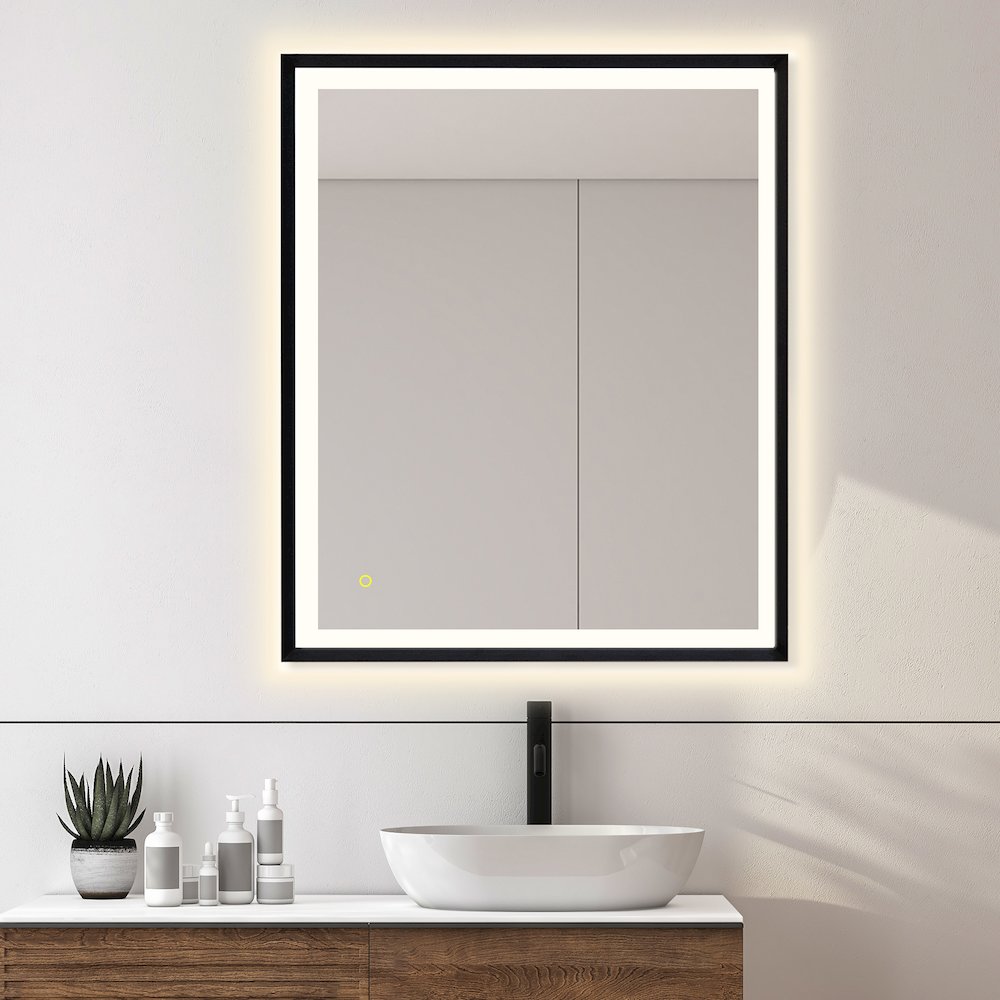 36"x30" Rectangular Wall Mirror in Matte Black Aluminum Framed. Picture 6
