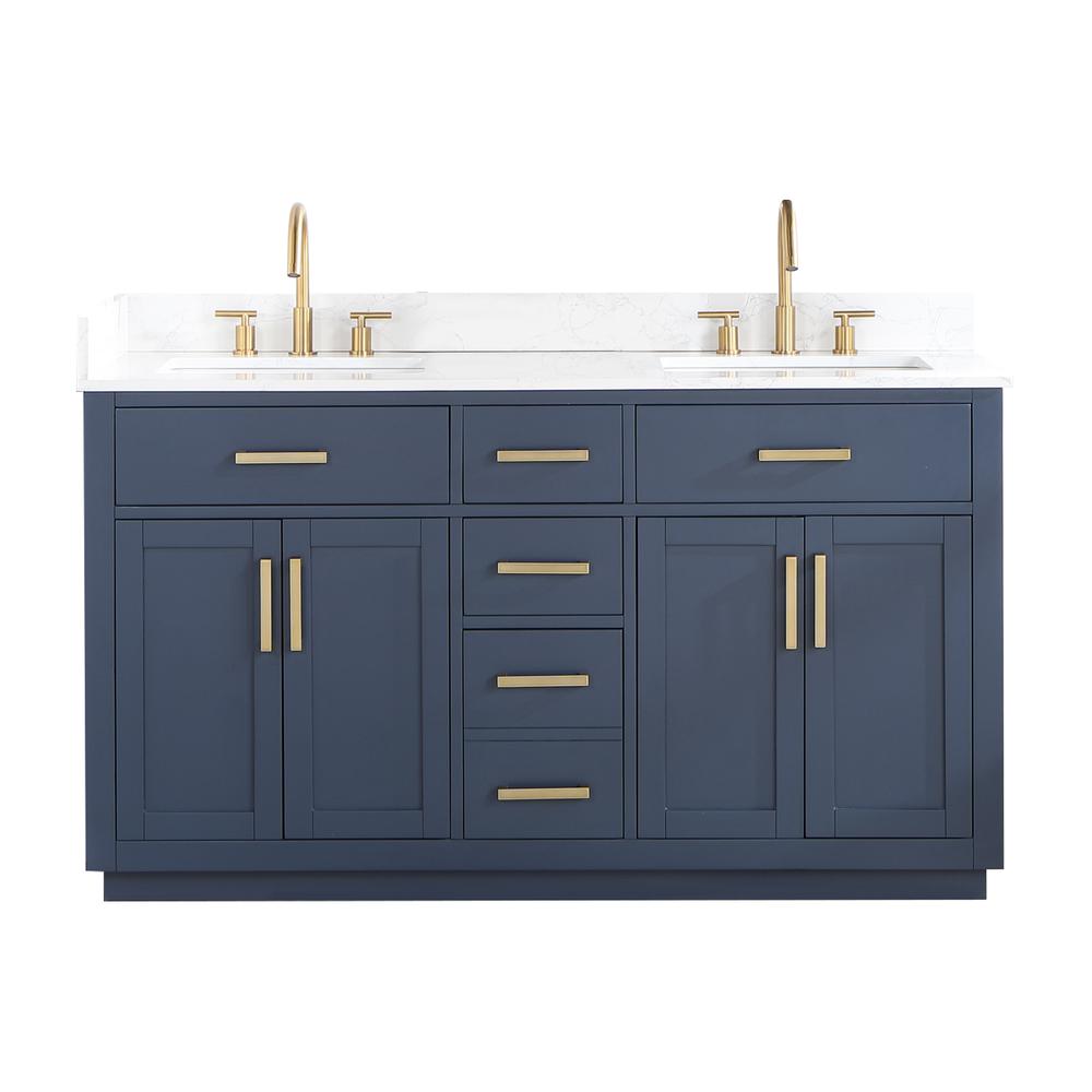 60" Double Bathroom Vanity in Royal Blue without Mirror. Picture 1