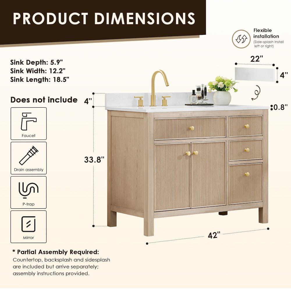 Cerrito 42" Single Bathroom Vanity in Natural Oak. Picture 12