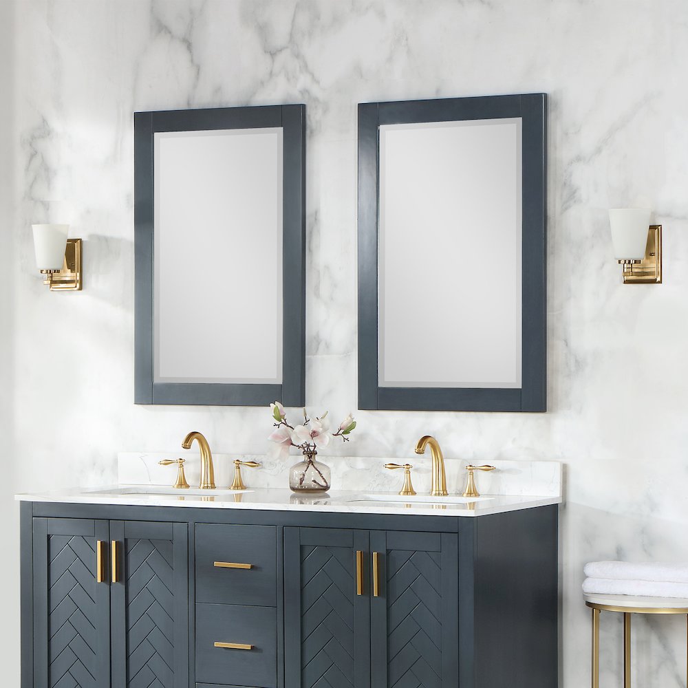 24" Rectangular Bathroom Wood Framed Wall Mirror in Classical Blue. Picture 4