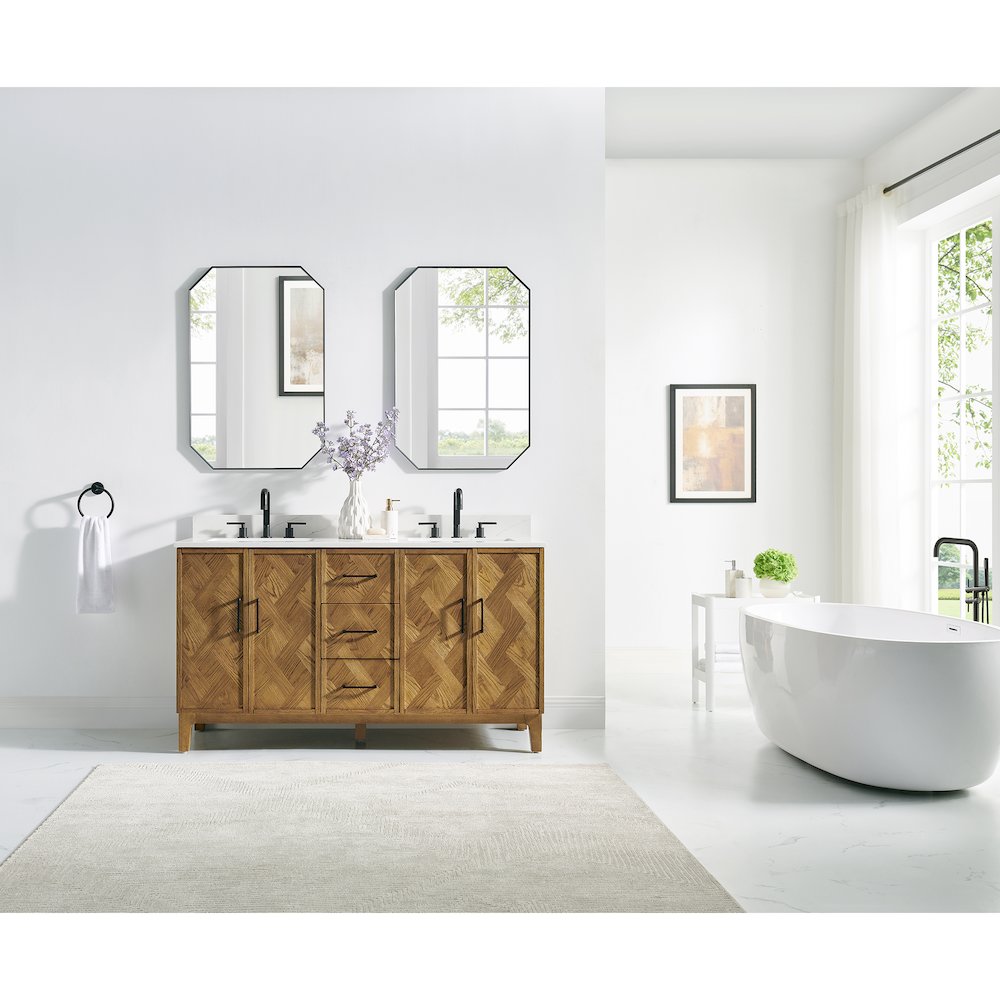 Clara 60" Double Bathroom Vanity in Weathered Brown. Picture 16