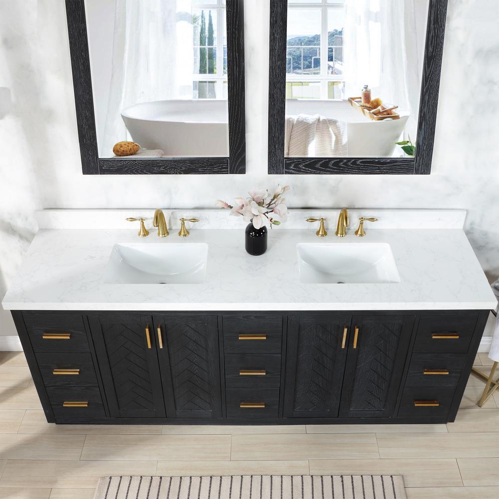 84" Double Bathroom Vanity Set in Black Oak without Mirror. Picture 9