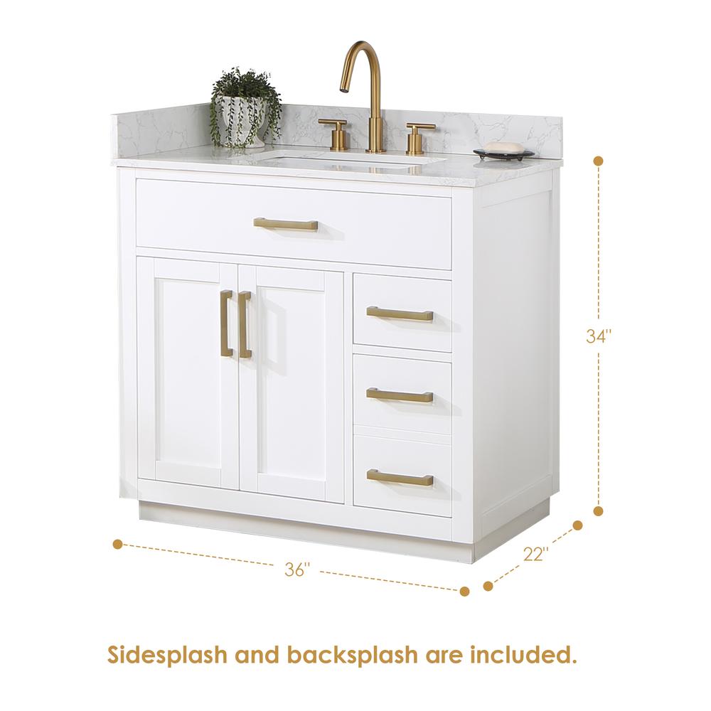 36" Single Bathroom Vanity in White without Mirror. Picture 14