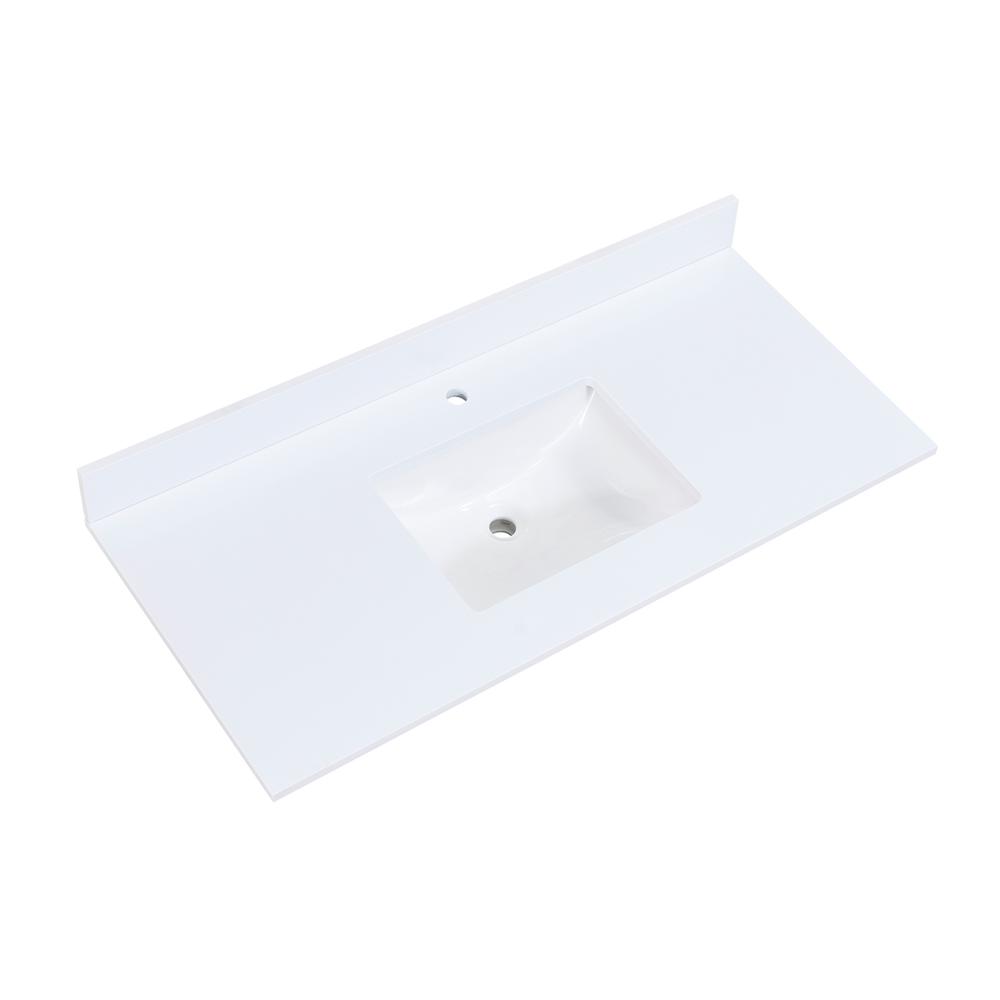 49 in. Composite Stone Vanity Top in Snow White with White Sink. Picture 1