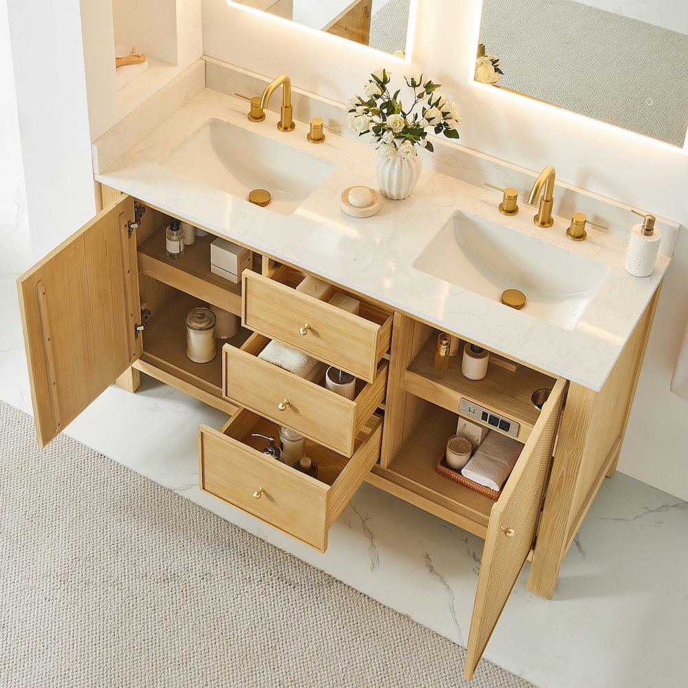 Cedar 60" Double Bathroom Vanity in Natural Wood. Picture 5
