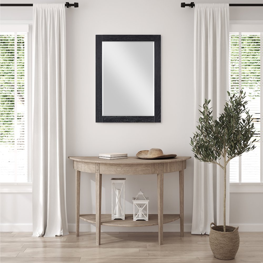 28" Rectangular Bathroom Wood Framed Wall Mirror in Black Oak. Picture 8