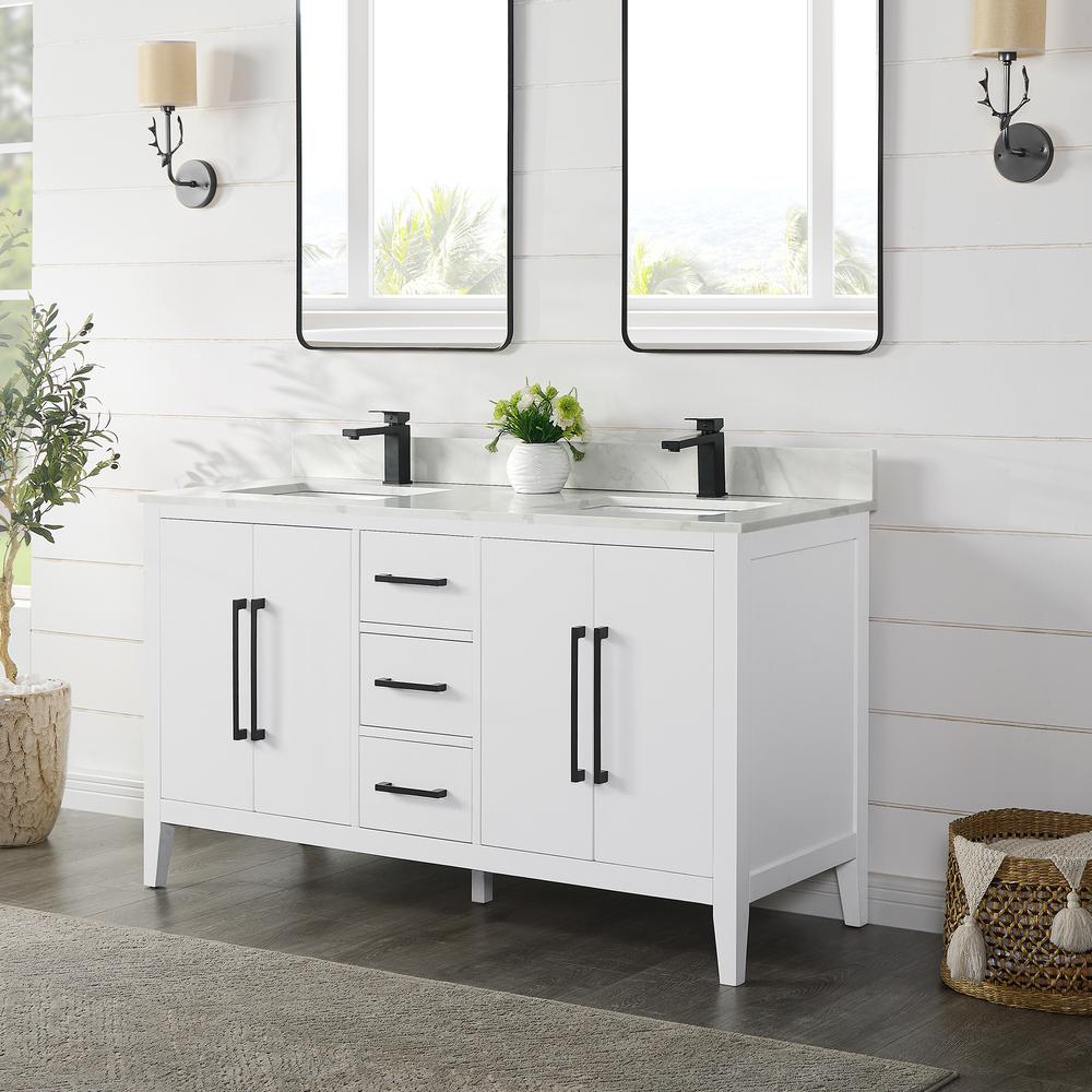 Double Bathroom Cabinet Vanity Base in White without Top and Sink, no Mirror. Picture 3