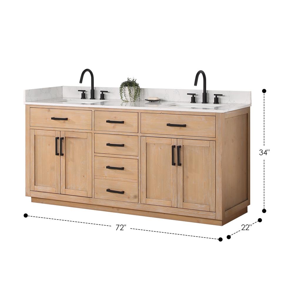72" Double Bathroom Vanity in Light Brown without Mirror. Picture 3